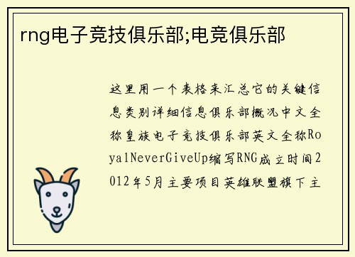 rng电子竞技俱乐部;电竞俱乐部